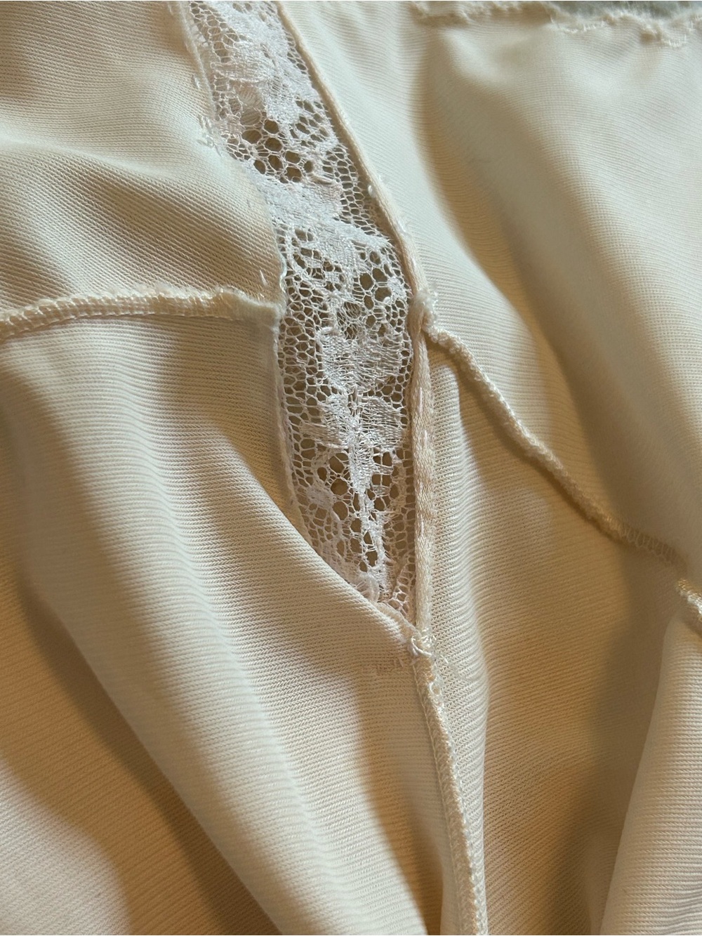 Vintage 60s Nightgown Maxi Slip Dress Lace-Trim Long Chemise Slip in Cream Ecru - Picture 12 of 14